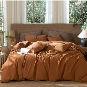 MooMee Wavy Striped Duvet Cover Set 100% Washed Cotton Linen Like Textured Breat